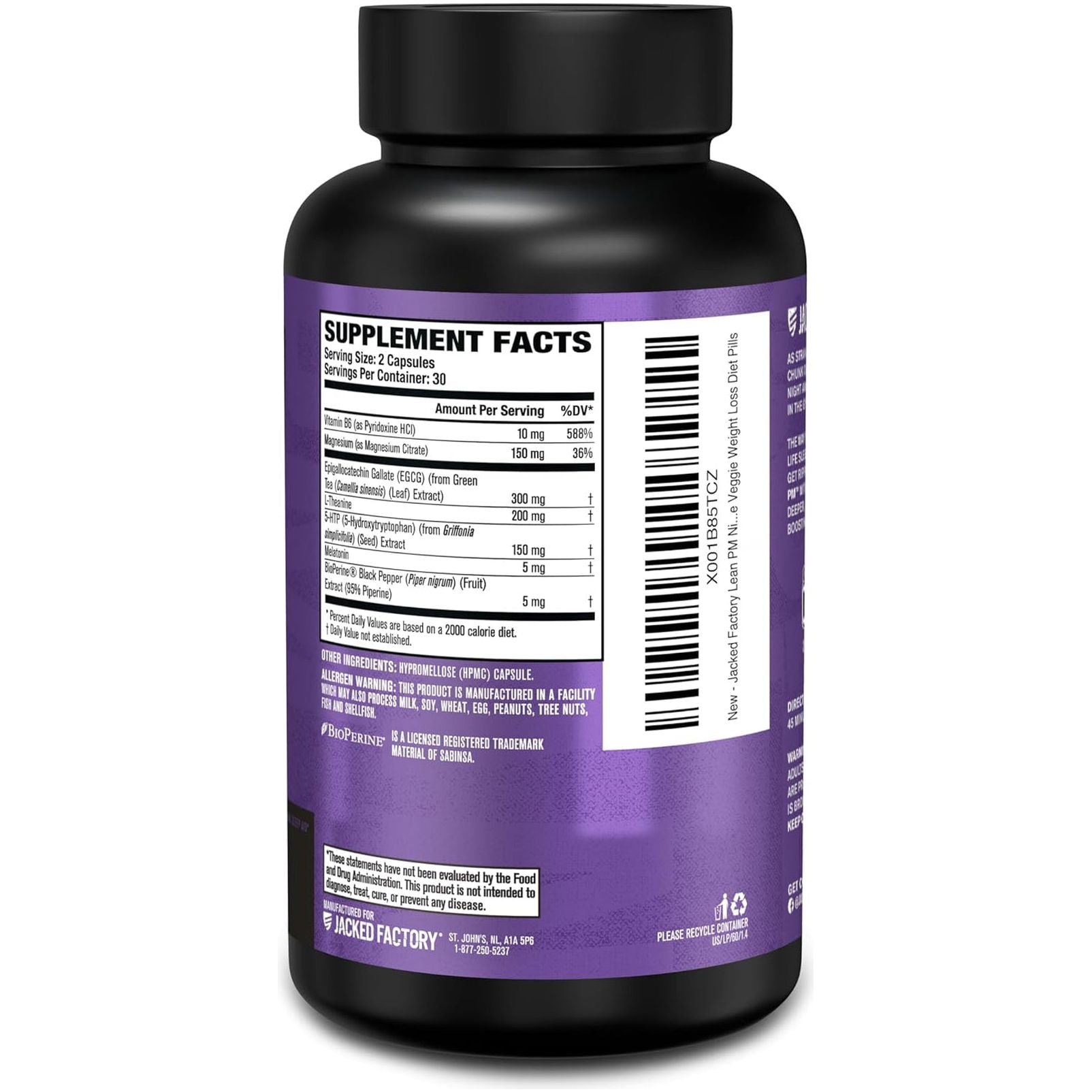 Jacked Factory Lean PM Night Time Fat Burner, Sleep Aid Supplement 60 Pills