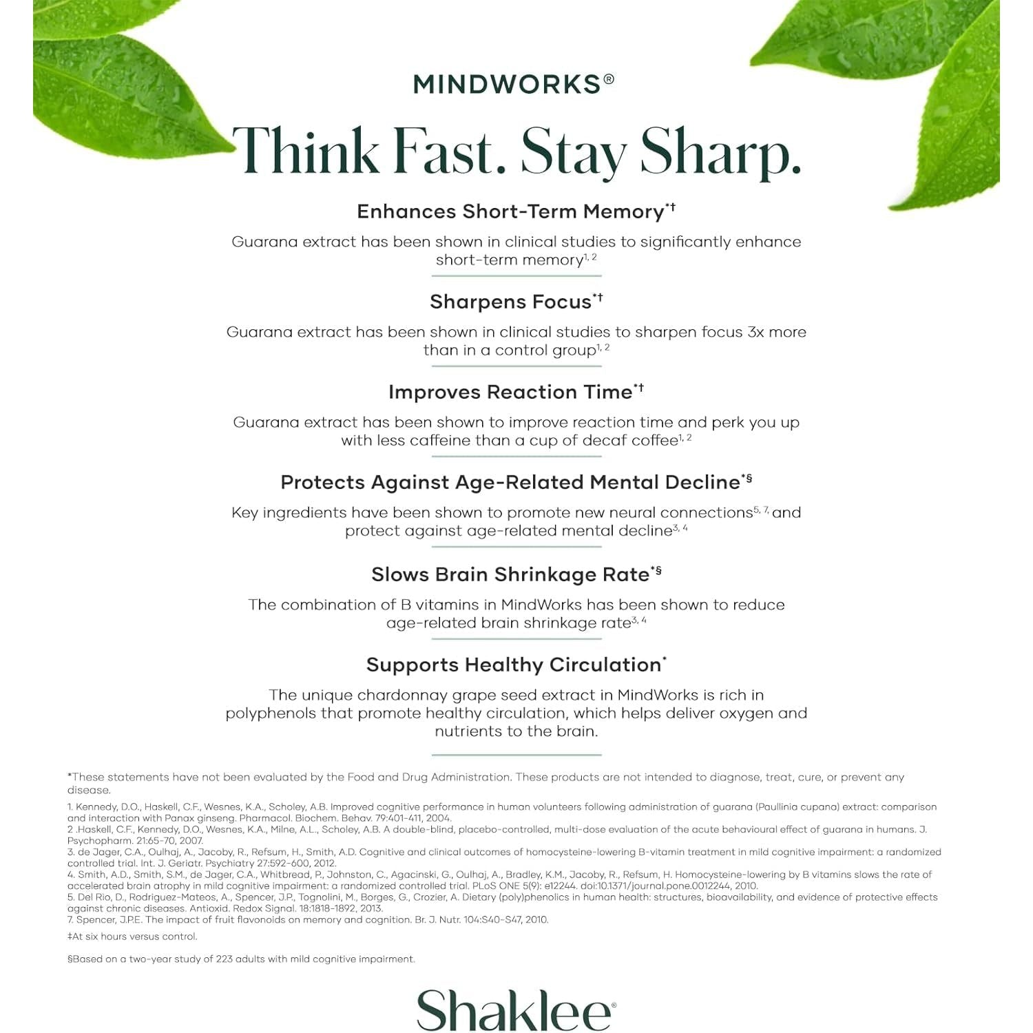 Shaklee Mindworks® - Brain Health Supplement for Brain Sharpness & Focus 30 Tablets