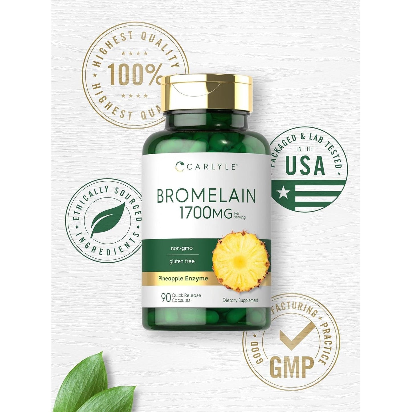 Carlyle Bromelain 1700 Mg | 90 Capsules | Pineapple Enzyme Supplement 
