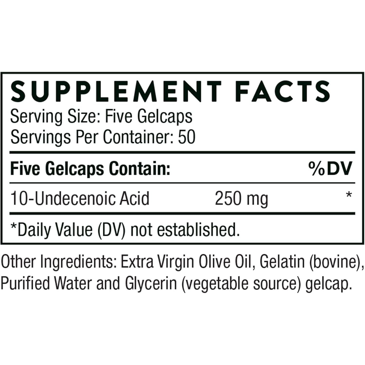 THORNE Undecylenic Acid - 250 Mg  - for a Healthy Balance of Gut & Vaginal Flora - 250 Gelcaps - 50 Servings