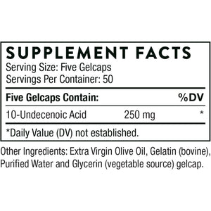 THORNE Undecylenic Acid - 250 Mg  - for a Healthy Balance of Gut & Vaginal Flora - 250 Gelcaps - 50 Servings