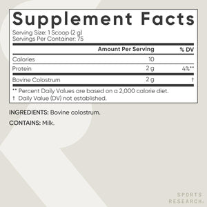 Sports Research® Colostrum Powder – Formulated to Support Workout Performance, Immunity & Gut Health 75 Servings