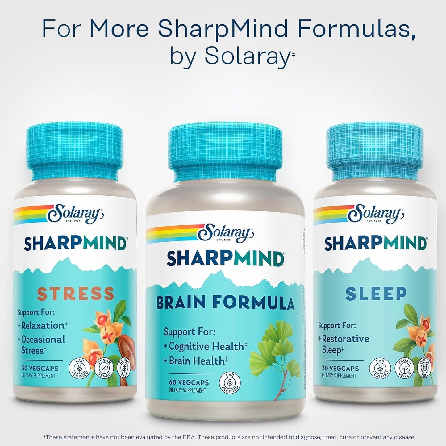 Solaray Sharpmind, Cognitive Support Formula for Healthy Brain, Mood & Memory Support 60 Vegcaps