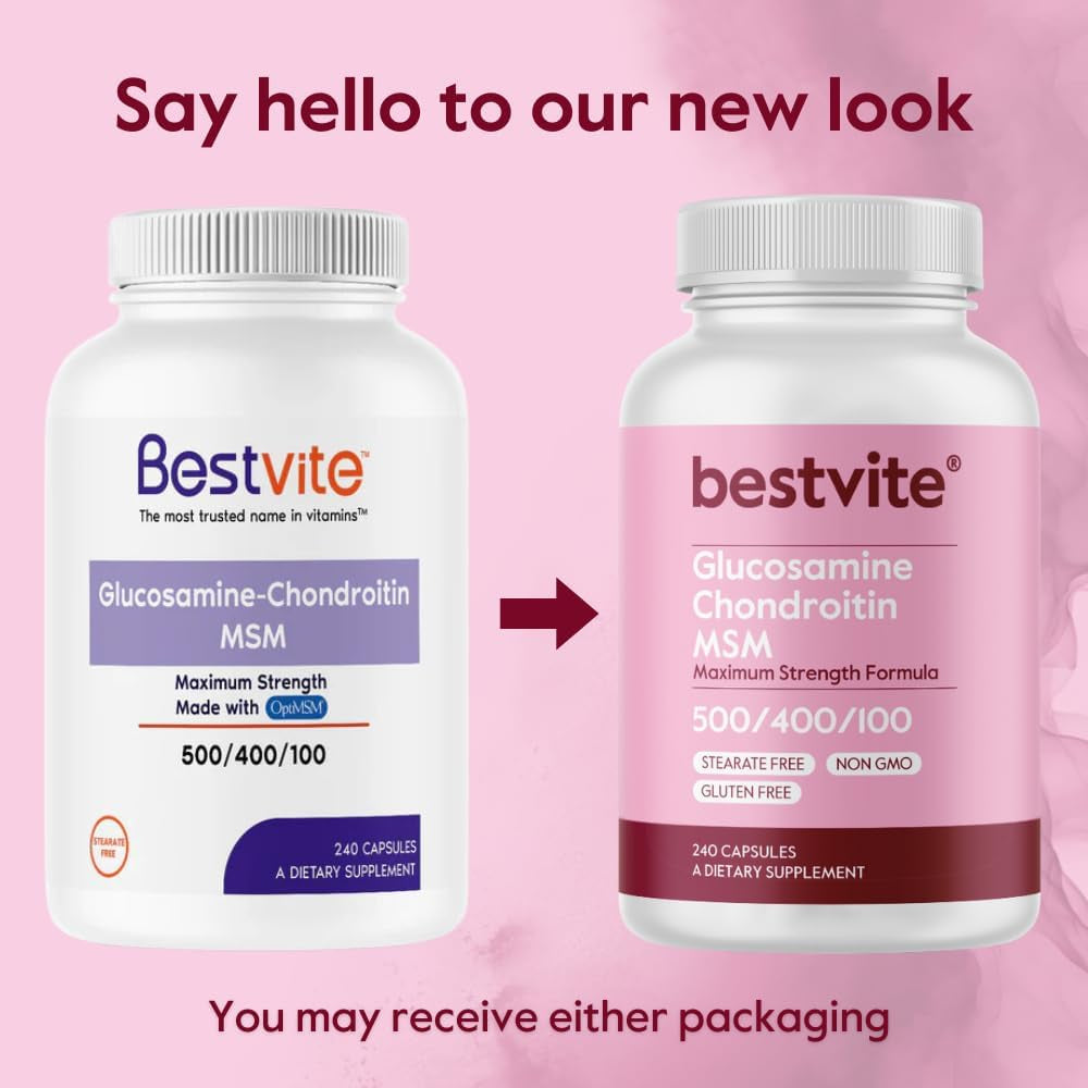 BESTVITE Glucosamine Chondroitin MSM 500/400/100 per Capsule (240 Capsules) with Patented Optimsm