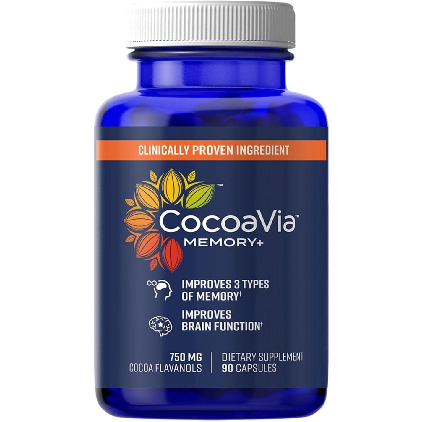 Cocoavia Memory+ Brain Supplement, Clinically Proven Memory and Brain Booster, 750 Mg Cocoa Flavanols Capsules, 30 Day Supply