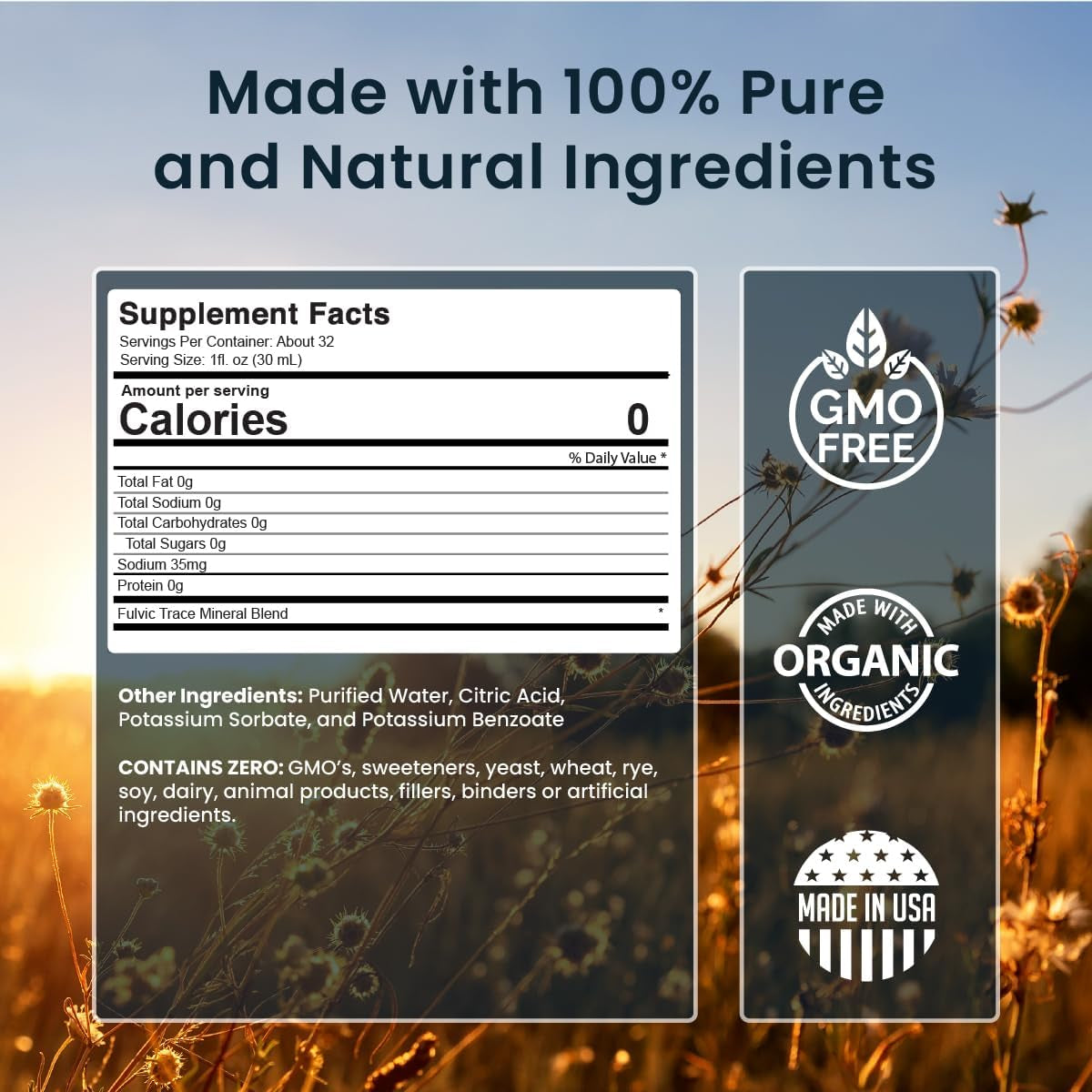 Liquid Chelated Minerals - Organic Humic Fulvic Mineral Blend 1 Month Supply, 32 Fl. Oz