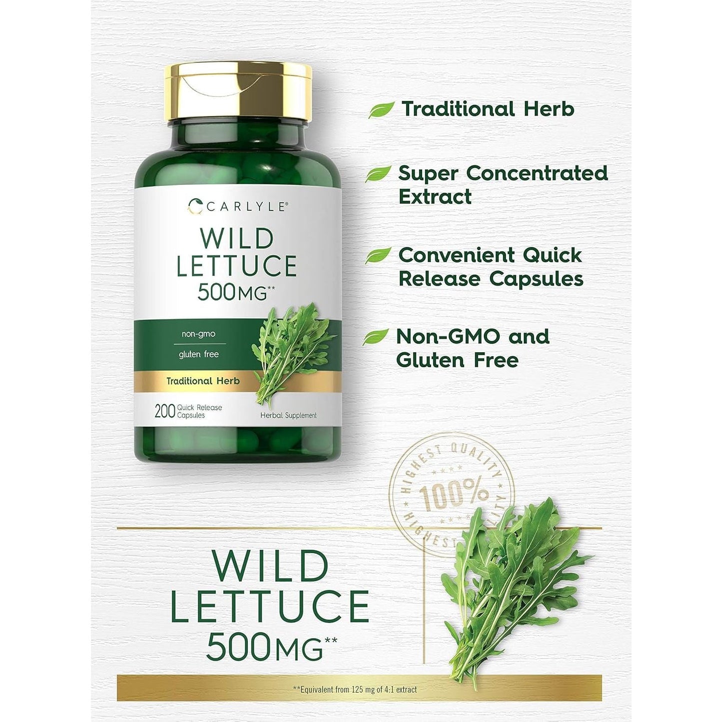 Carlyle Wild Lettuce Extract 500Mg | 200 Capsules | Non-Gmo, Gluten Free Supplement