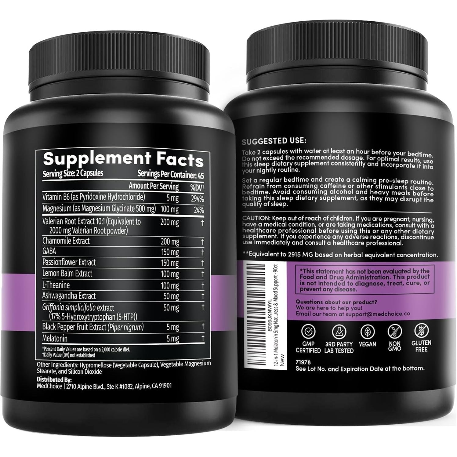 12-In-1 Melatonin Capsules - Natural Sleep Aids for Adults (90 Ct)