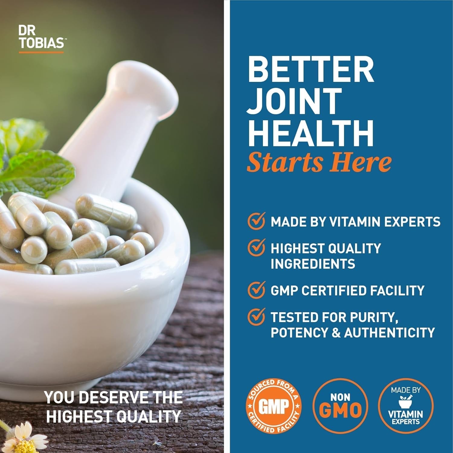 Dr. Tobias Joint Support Supplement with Glucosamine Chondroitin MSM, 240 Capsules