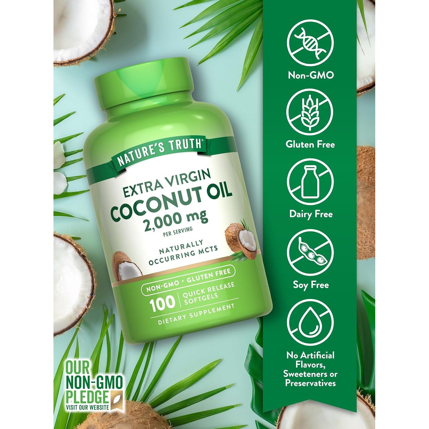 Nature'S Truth Coconut Oil Supplement | 100 Softgels | Naturally Occurring Mcts | Non-Gmo & Gluten Free