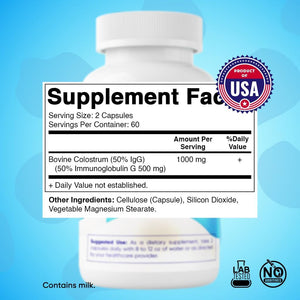 Vitamatic Bovine Colostrum Supplement 1000 Mg - for Gut Health, Hair Growth, Beauty, Muscle Recovery, & Immune Support - 120 Capsules