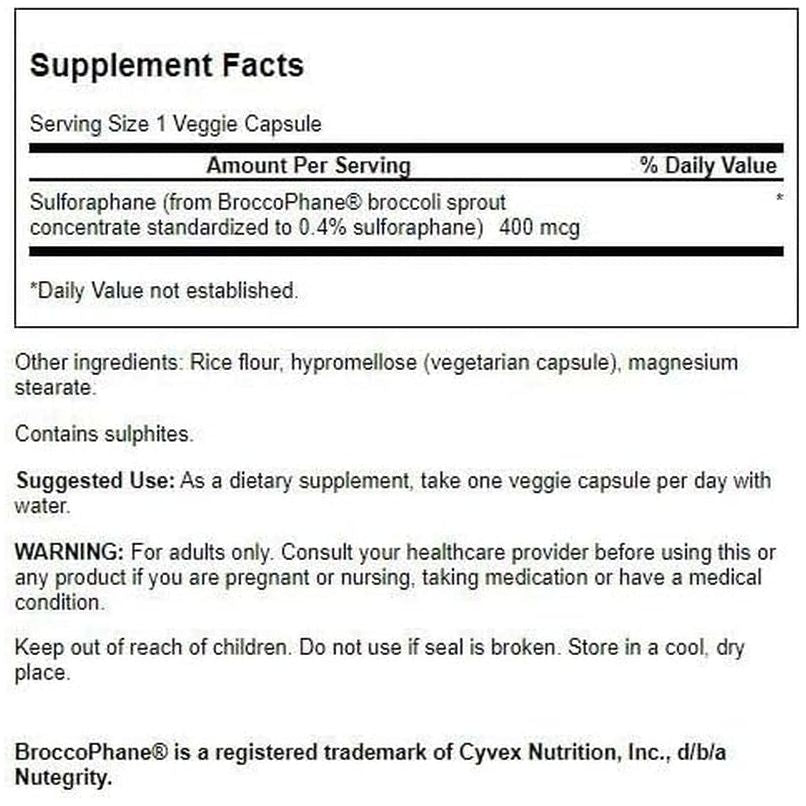 Swanson Sulforaphane - Broccoli Sprout Extract Supporting Cellular, GI Tract, and Liver Health - (60 Capsules, 400Mcg)
