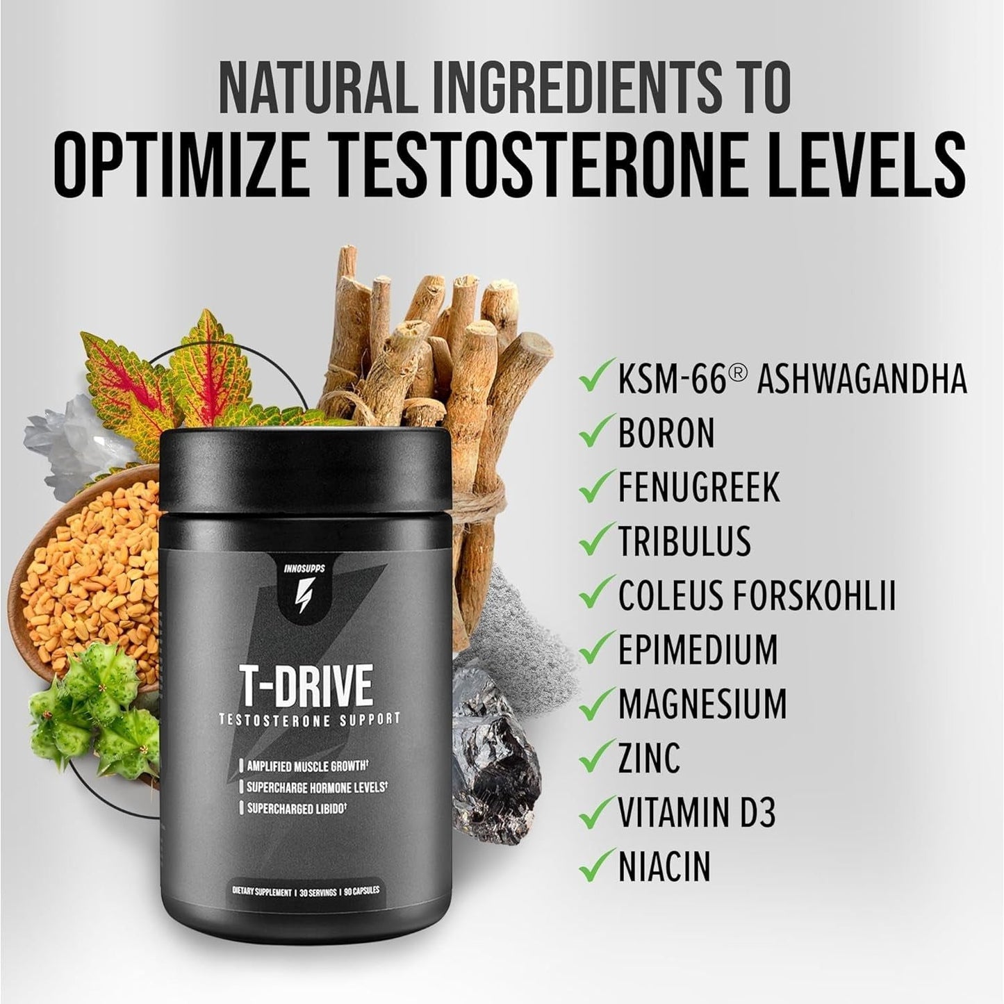 Innosupps : T-Drive | Testosterone Booster | Amplify Muscle Growth 90 Capsules