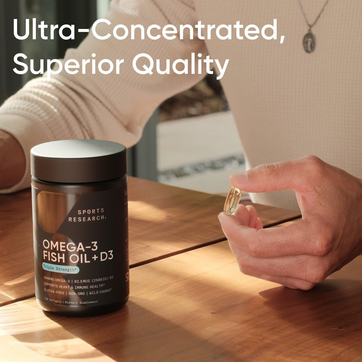 Sports Research® Triple Strength Omega-3 + Vitamin D3 2500Iu (62.5Mcg) 120 Capsules