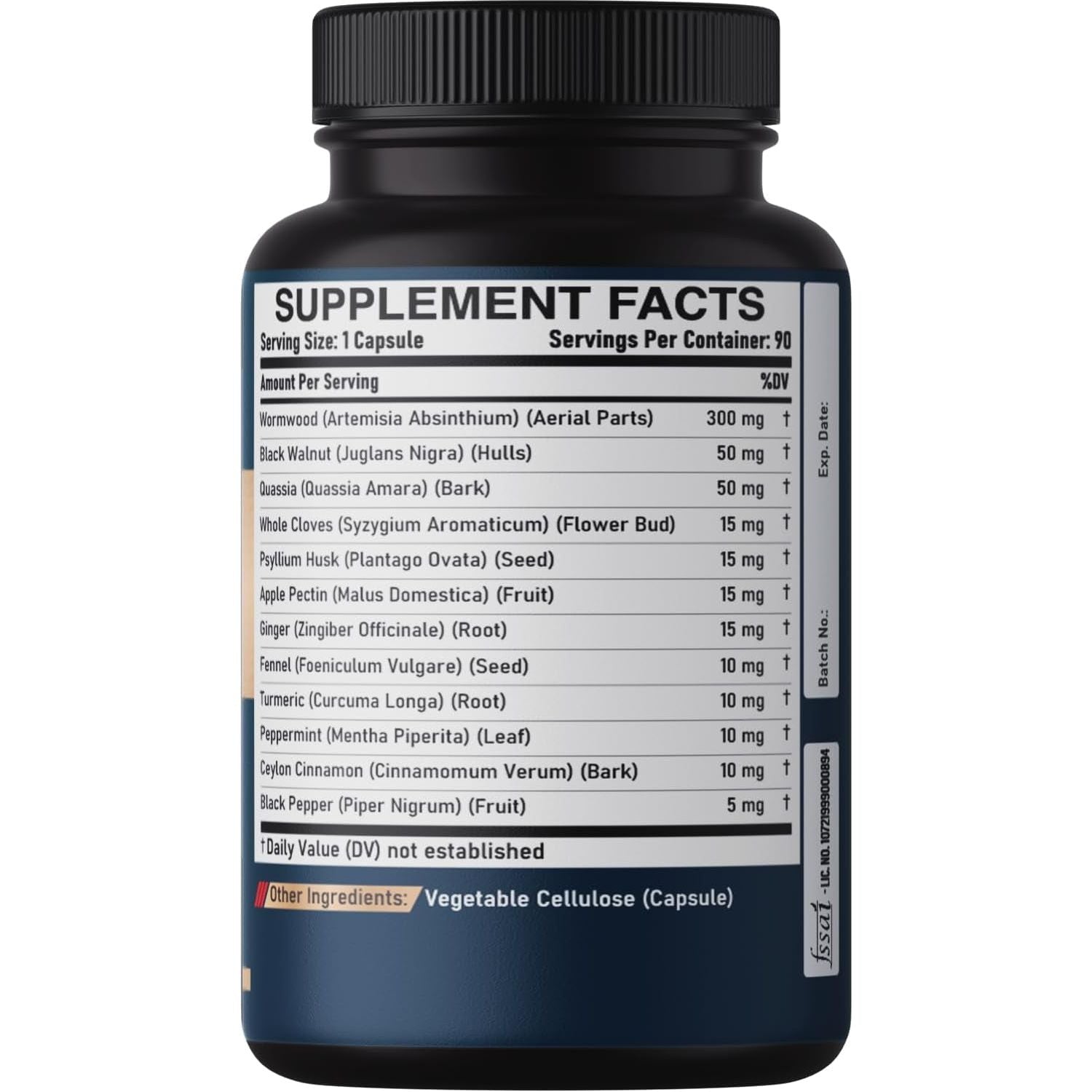 12In1 Wormwood Black Walnut Clove Capsules - Digestive, Immune, and Mood Support - 90 Vegan Capsules