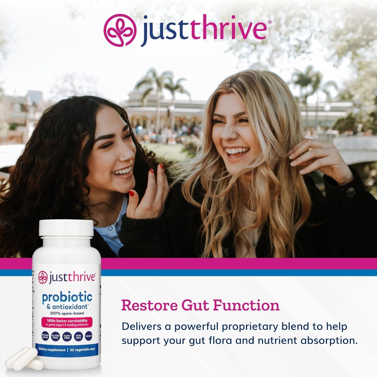 Just Thrive Probiotic & Antioxidant Supplement - Gluten Free, 30 Caps