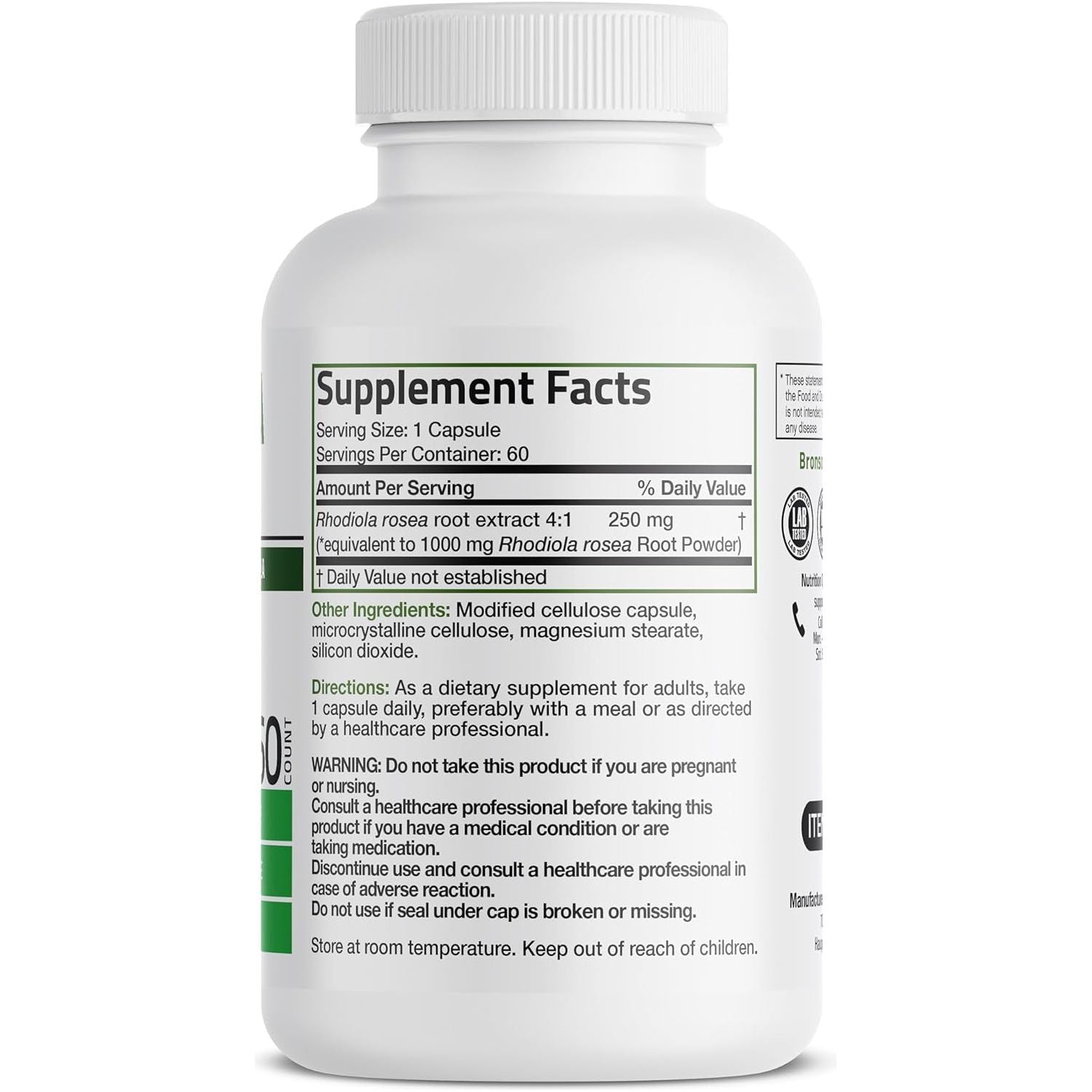 Bronson Rhodiola Rosea Vegetarian Capsules - Adaptogenic Herb - Brain, Stress & Mood Support, 60 Count