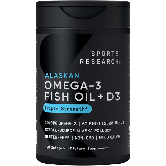 Sports Research® Triple Strength Omega-3 + Vitamin D3 2500Iu (62.5Mcg) 120 Capsules