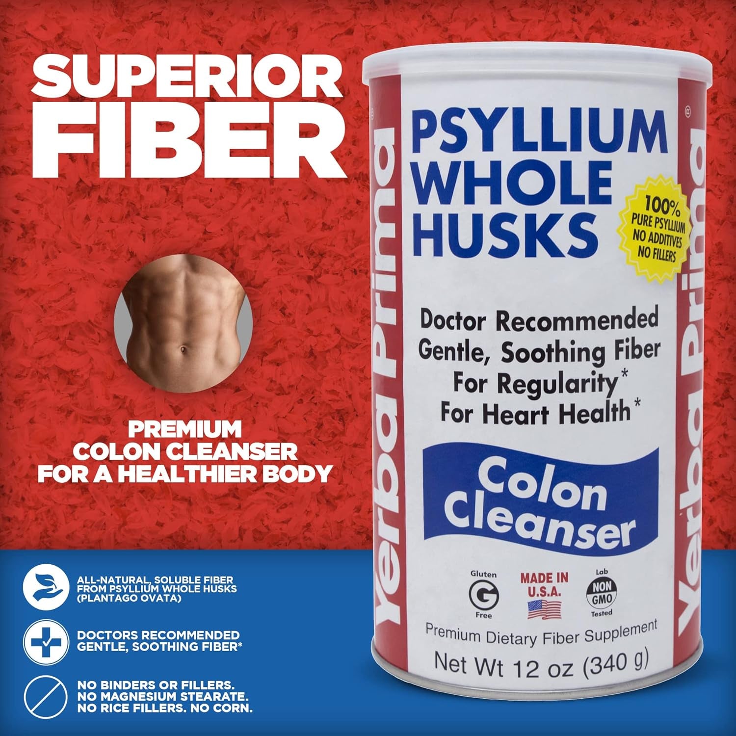 Yerba Prima Psyllium Husk, 12 Ounce - Whole Husk Fiber Supplement, Vegan, No Sugar or Artificial Sweeteners