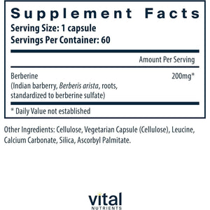 Vital Nutrients Berberine | Supports Healthy Bowel Function and Normal Triglyceride Levels 200 Mg | 60 Capsules