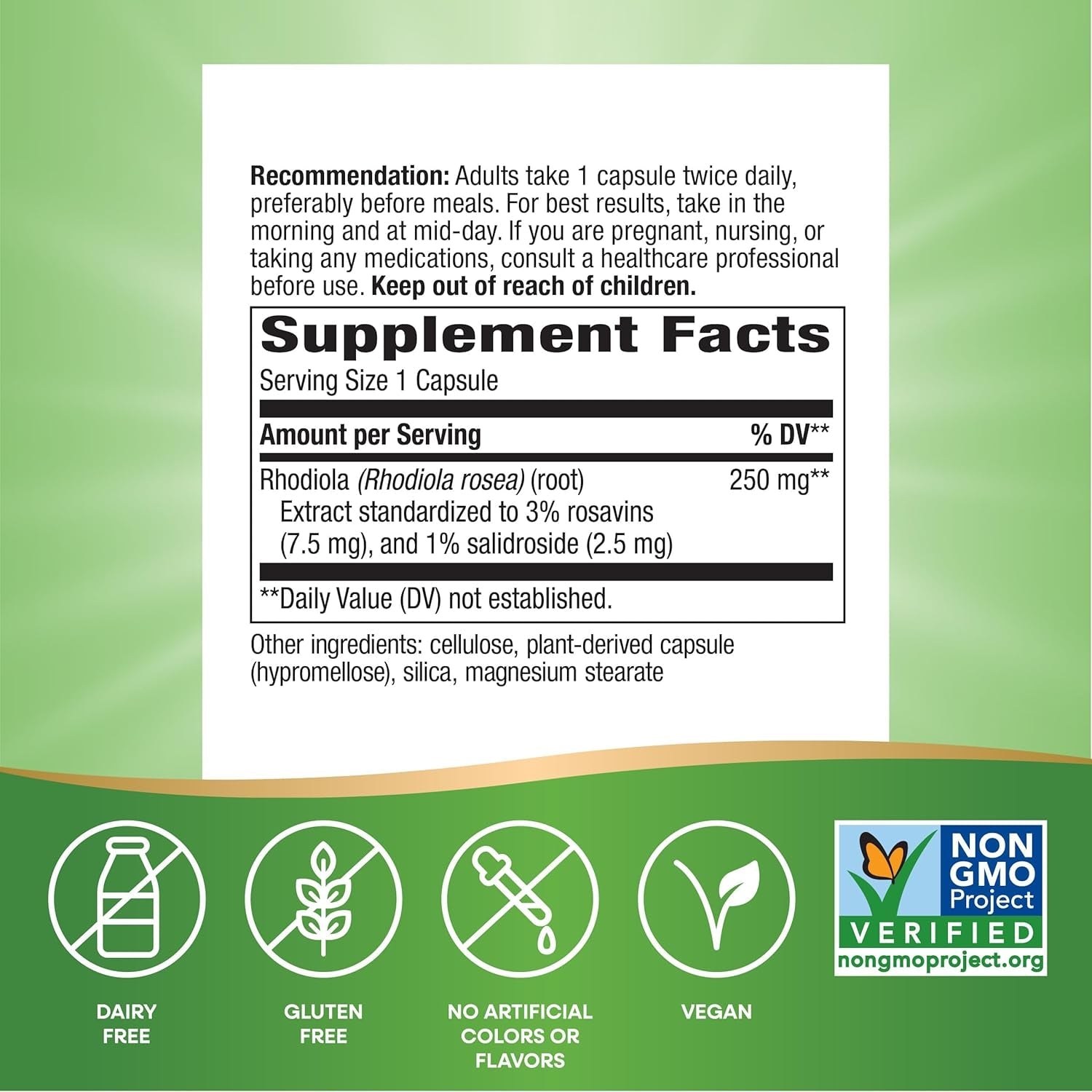 Nature'S Way Rhodiola Premium Extract 250 Mg, Supports Energy & Cognitive Performance 60 Capsules 