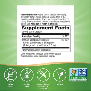 Nature'S Way Rhodiola Premium Extract 250 Mg, Supports Energy & Cognitive Performance 60 Capsules 