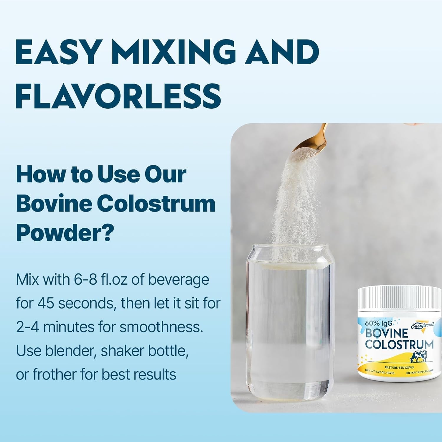 Bovine Colostrum Supplement Powder - 60% Igg 3000 Mg for Gut, Hair Growth, Beauty, and Immune - (50 Servings)