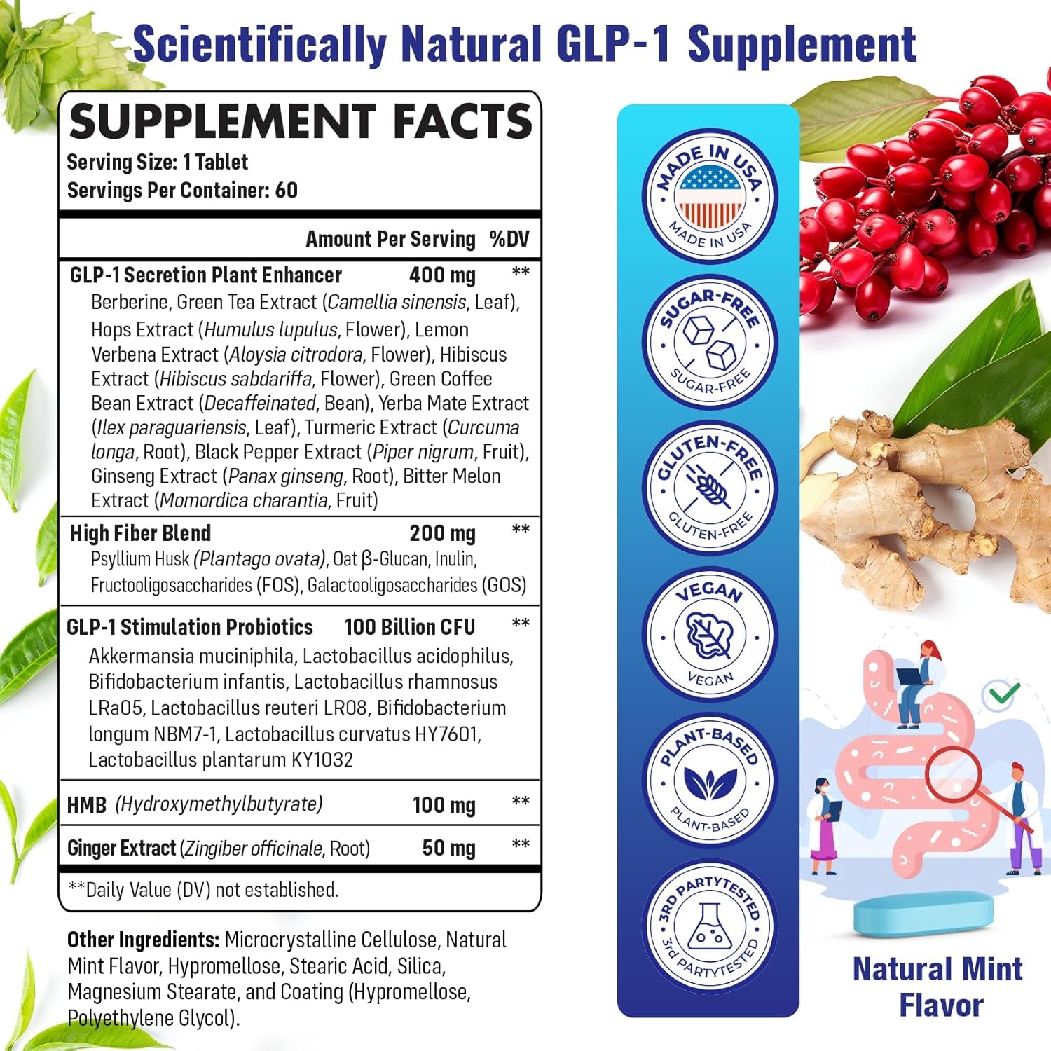 GLP-1 Supplement for Women & Men, Natural GLP-1 Support - 60 Count