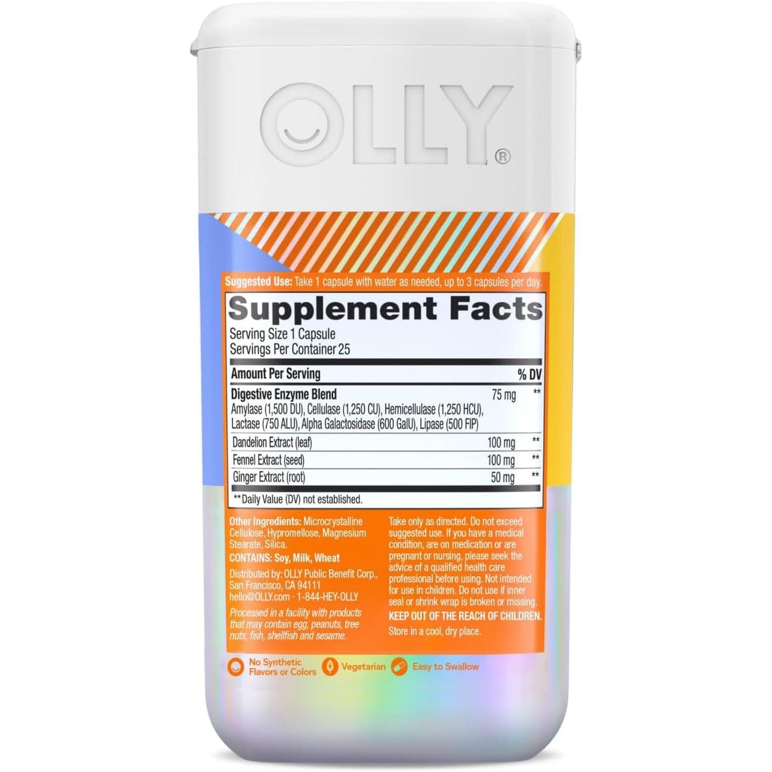 OLLY Beat the Bloat Capsules, Digestive Support Enzymes, Supplement for Women - 25 Count