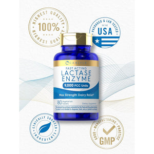 Carlyle Lactase Enzyme Pills 9000 FCC | 180 Tablets | Fast Acting Dairy Relief Supplement