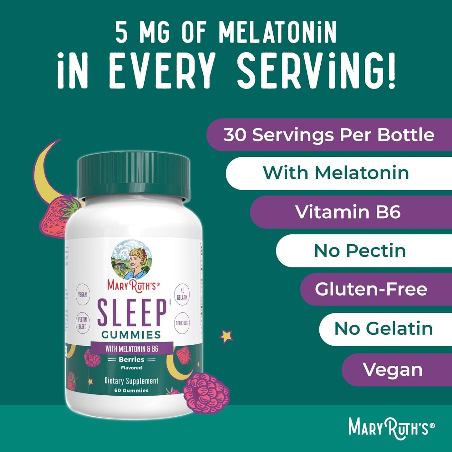 Maryruth'S Melatonin Gummies - Relaxation & Sleep Support for Adults 60 Count