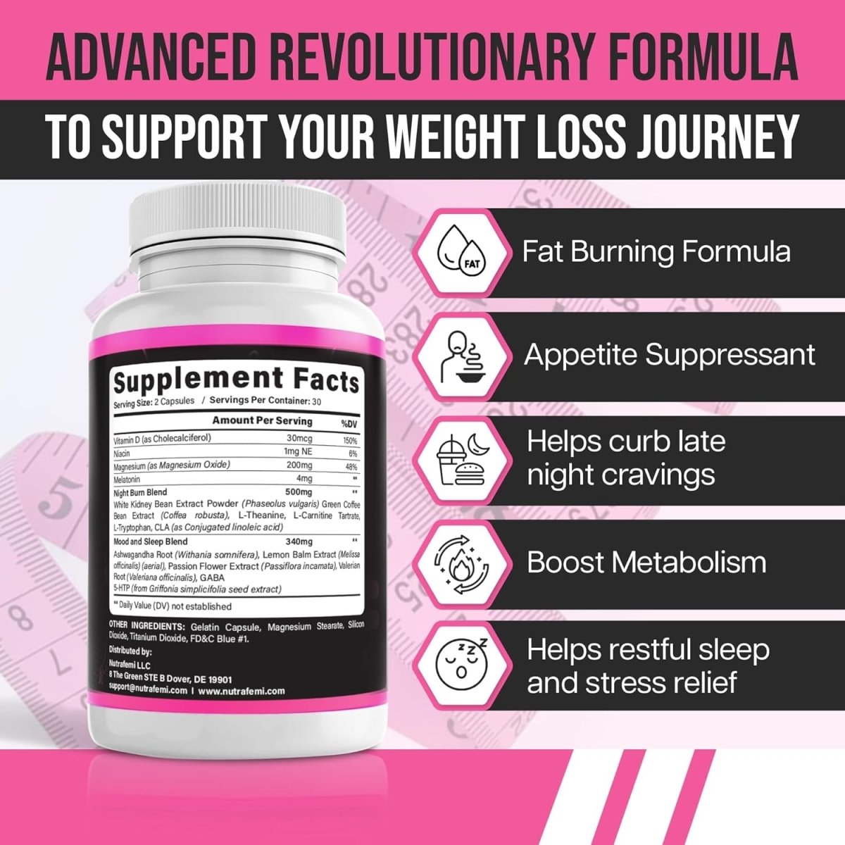 Fat Burners for Women Weight Loss - Night Time Fat Burner 60 Capsules - Suppviv