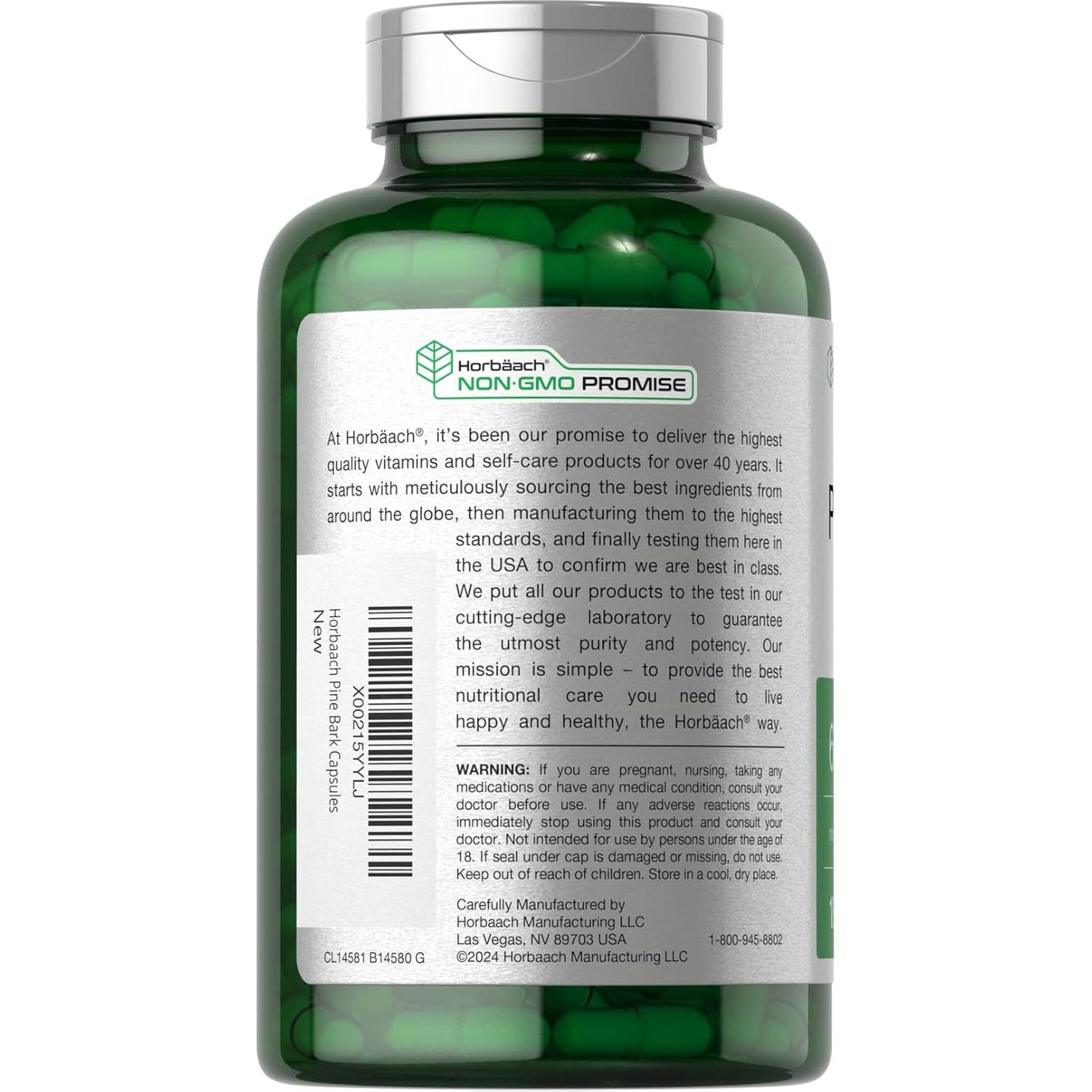 Horbäach Pine Bark Extract | 6000 Mg | Standardized to Contain 75% Proanthocyanidins 180 Capsules