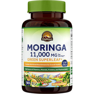 Vitalitown Moringa Capsules 11,000 MG,, Green Moringa Leaves, No Sticks, No Caffeine, Moringa Oleifera, Energy, Appetite, 90 Capsules