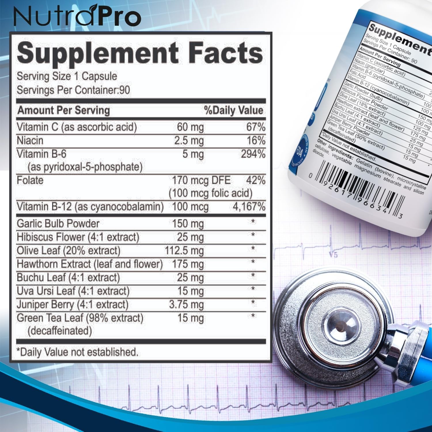 Nutrapro Blood Pressure Supplements – Healthy Heart, Cholesterol Level, Blood Pressure Support 90 Capsules.