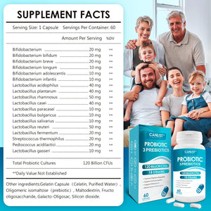 Probiotics 120 Billion Cfus 18 Strains, 3 Prebiotics & Digestive Enzymes 60 Capsules
