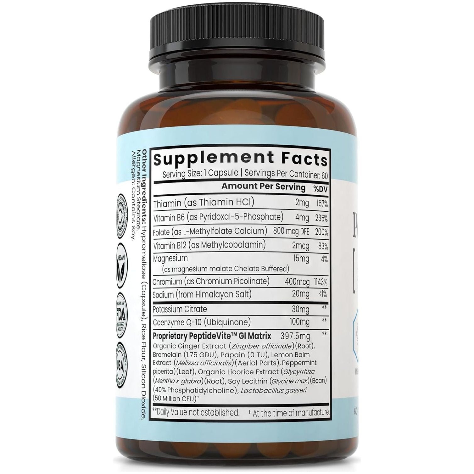Zen Nutrients Peptidevite GLP-1 Support Vitamin for Gut Health with Probiotics (60 Capsules)