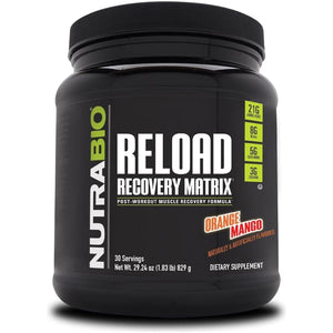 Nutrabio Reload - Powerful Muscular Recovery Formula  - 3G Creatine, 8G Bcaas, 5G Glutamine - 30 Servings, Orange Mango