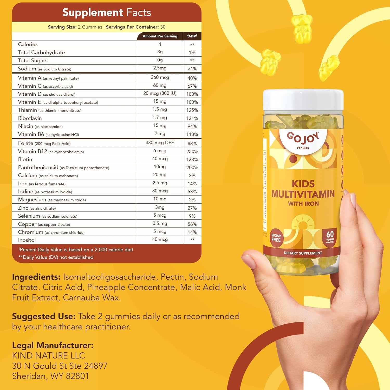 Picky Eater Kids Multivitamin Gummies with Iron  for Toddlers & Children 3 & up - Essential Kids Vitamins for Growth & Development