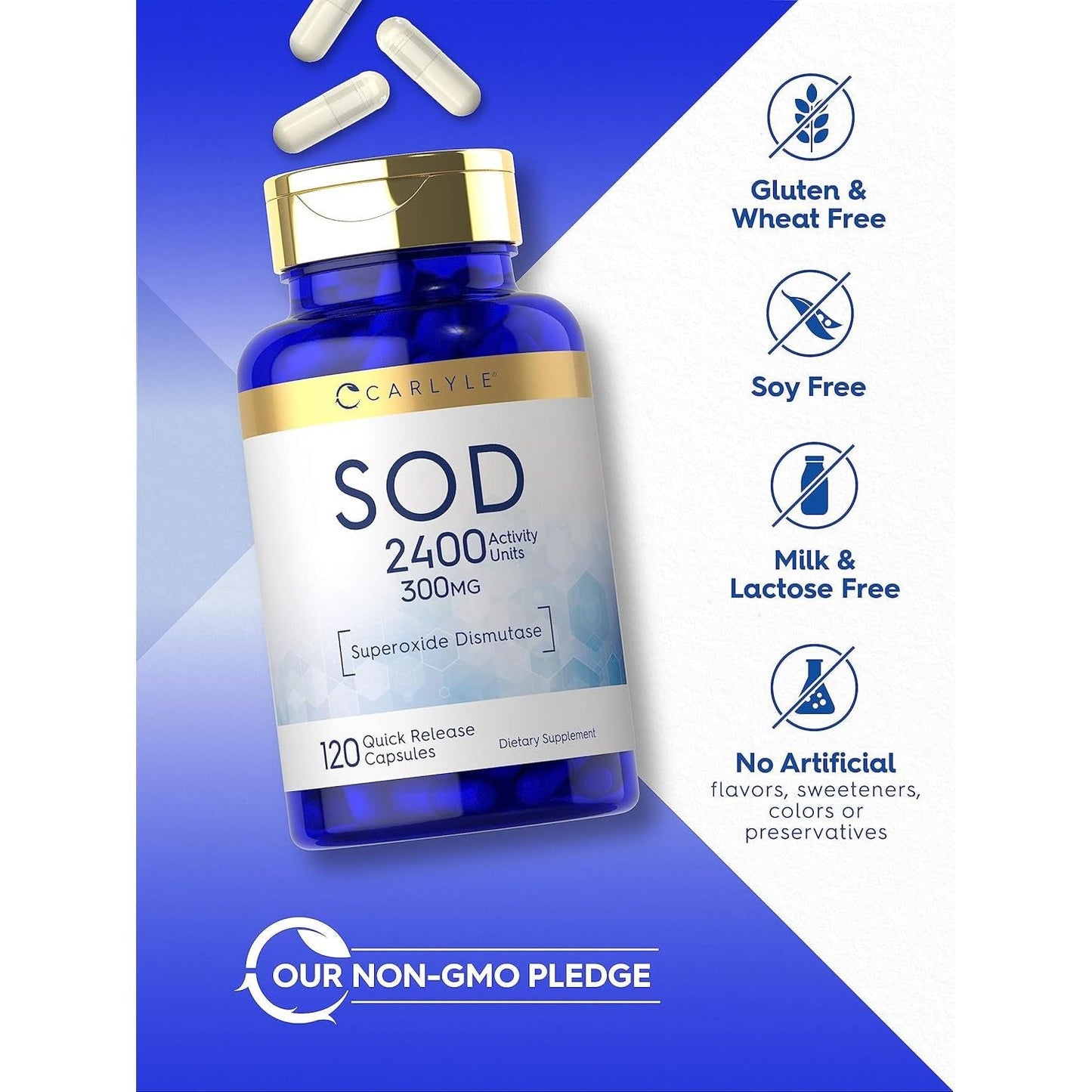 Carlyle S.O.D. Supplement Capsules | 300Mg | 120 Count | Superoxide Dismutase | Non-Gmo and Gluten Free