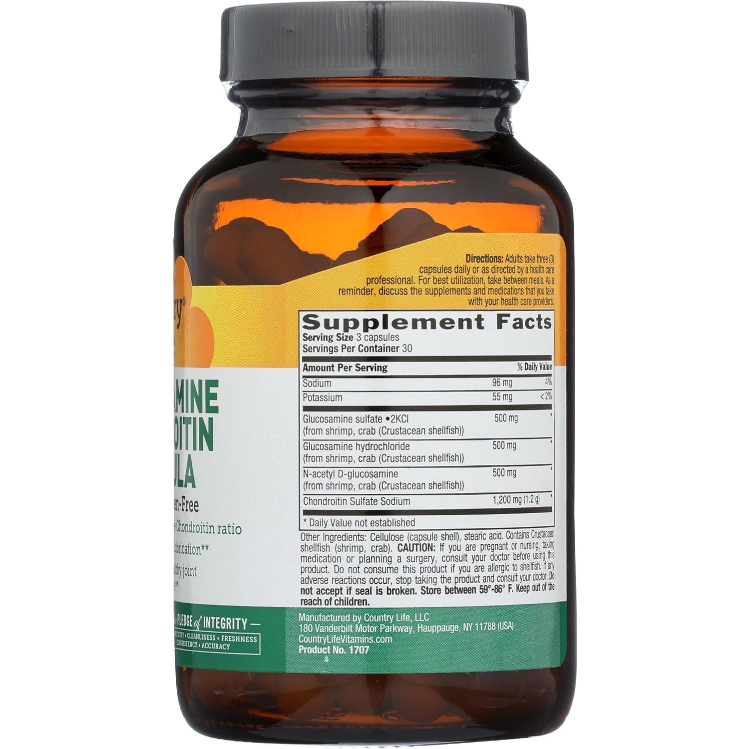 Country Life Glucosamine Chondroitin 1500Mg/1200Mg - Supports Joint Health & Lubrication - 90 Capsules