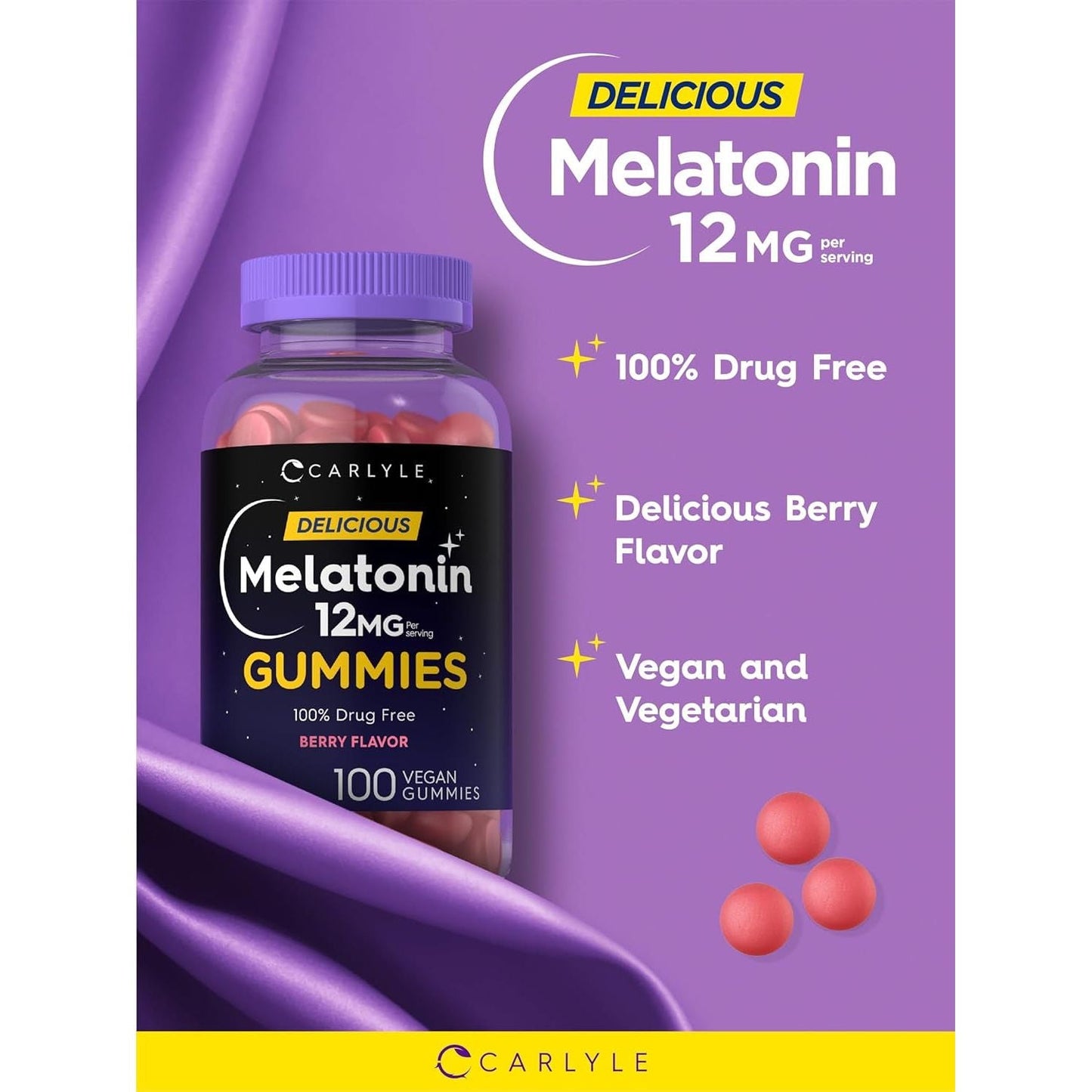 Carlyle Melatonin Gummies 12Mg | 100 Count | Berry Flavor 