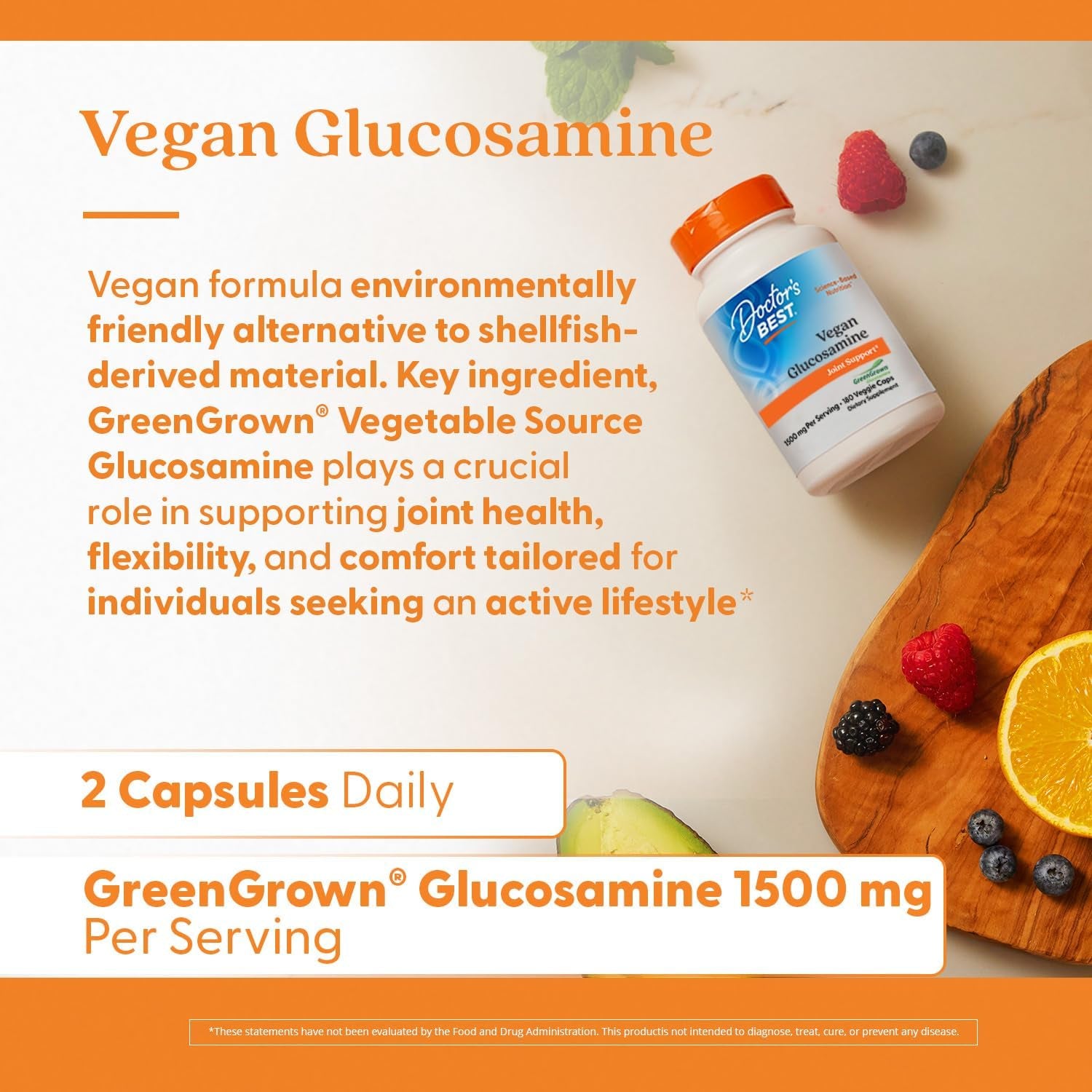 Doctor'S Best Vegan Glucosamine Sulfate, Joint Support, 750 Mg 180 Veggie Caps