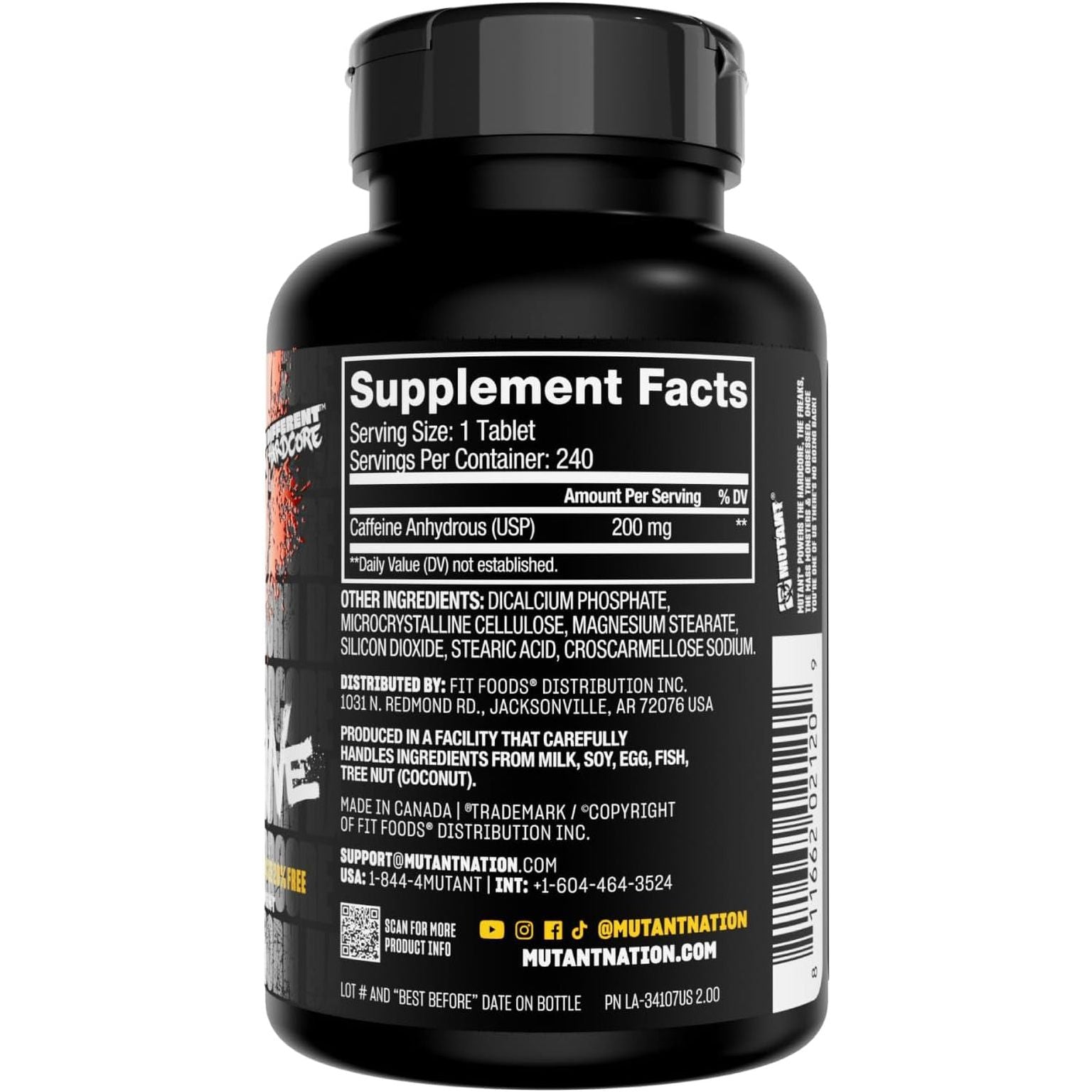 Mutant Caffeine Pills – Pharmaceutical-Grade Pure Caffeine Supplement 240 Tablets