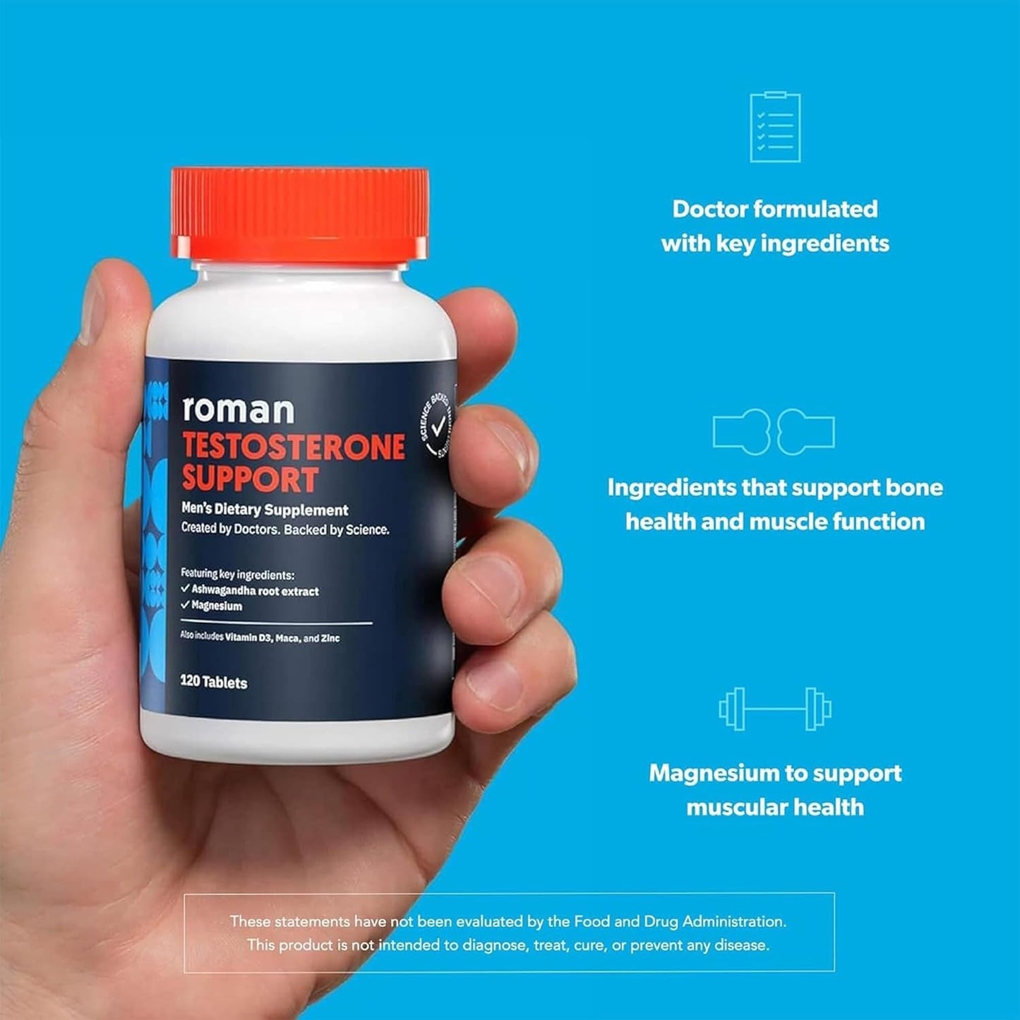 ROMAN Testosterone Support | Daily Nutritional Supplement with Ashwagandha & Magnesium | (120 Tablets)