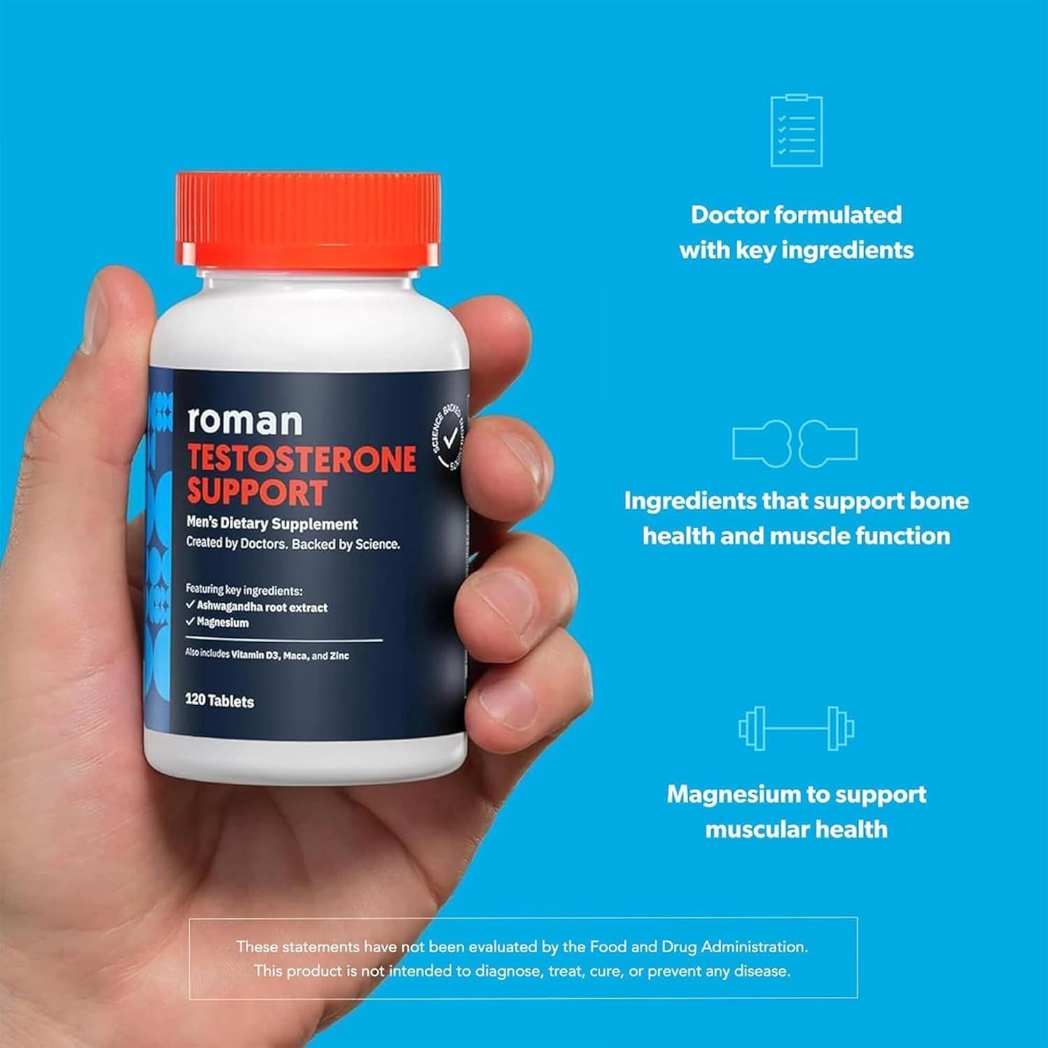 ROMAN Testosterone Support | Daily Nutritional Supplement with Ashwagandha & Magnesium | (120 Tablets)