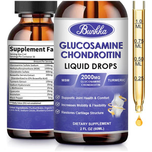 Glucosamine Chondroitin MSM Liquid Drops-W/ Turmeric Boswellia Quercetin Bromelain-Vegan, 