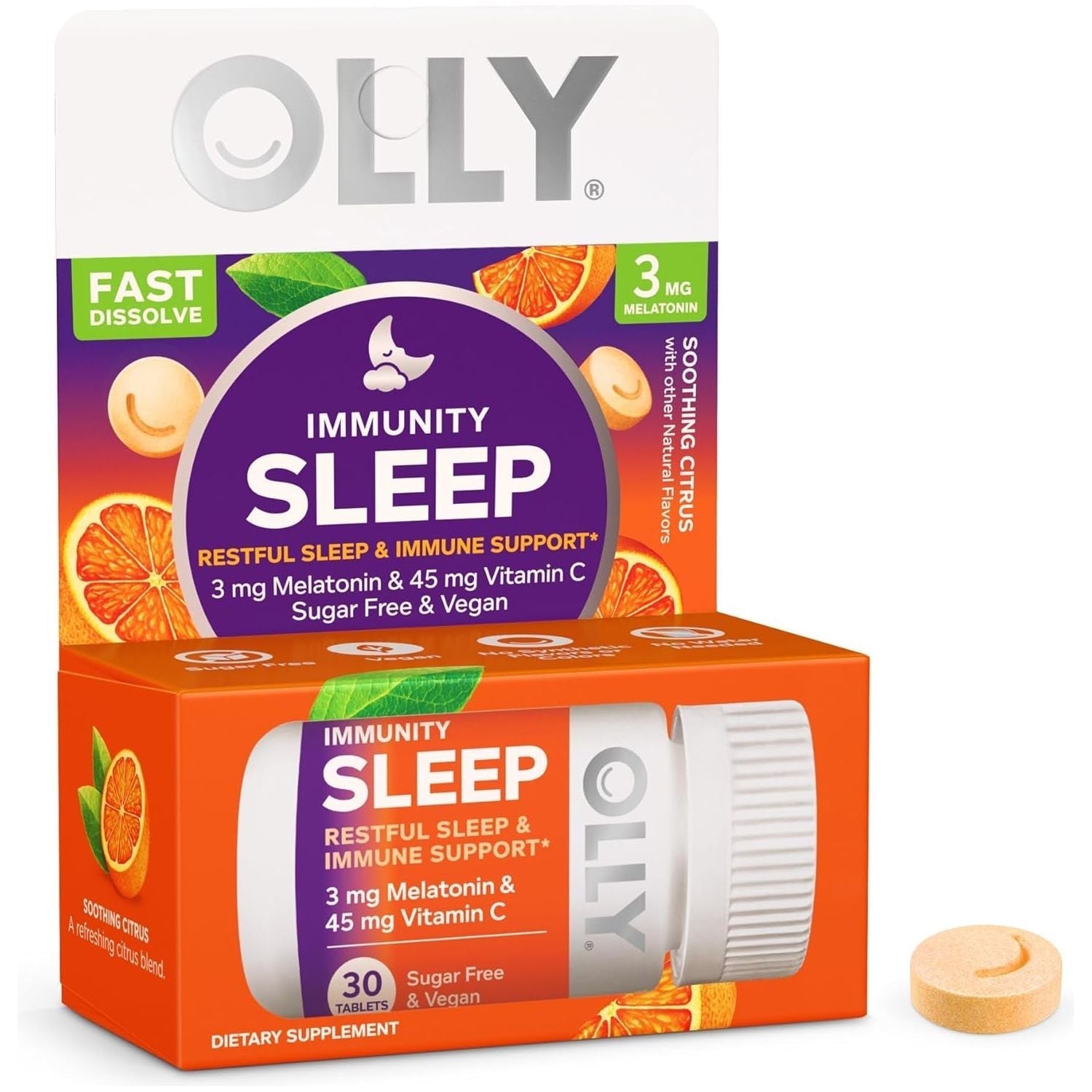 OLLY Immunity Sleep Fast Dissolves 3Mg Melatonin & Vitamin C 30 Count