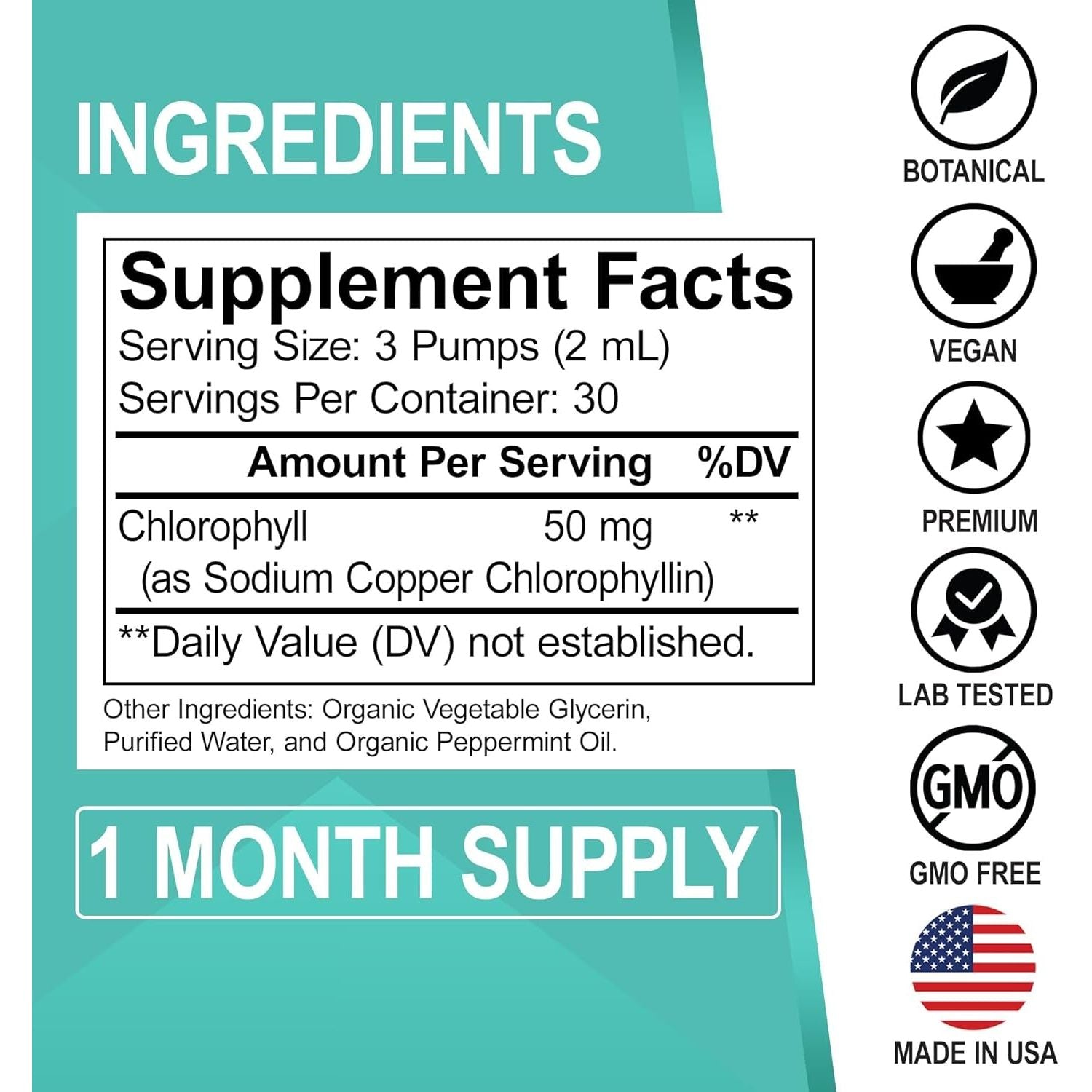 Chlorophyll Liquid Drops Body Detox - Vegan Liquid Chlorophyll Drops Odor Cleanse Supplement 2 Oz