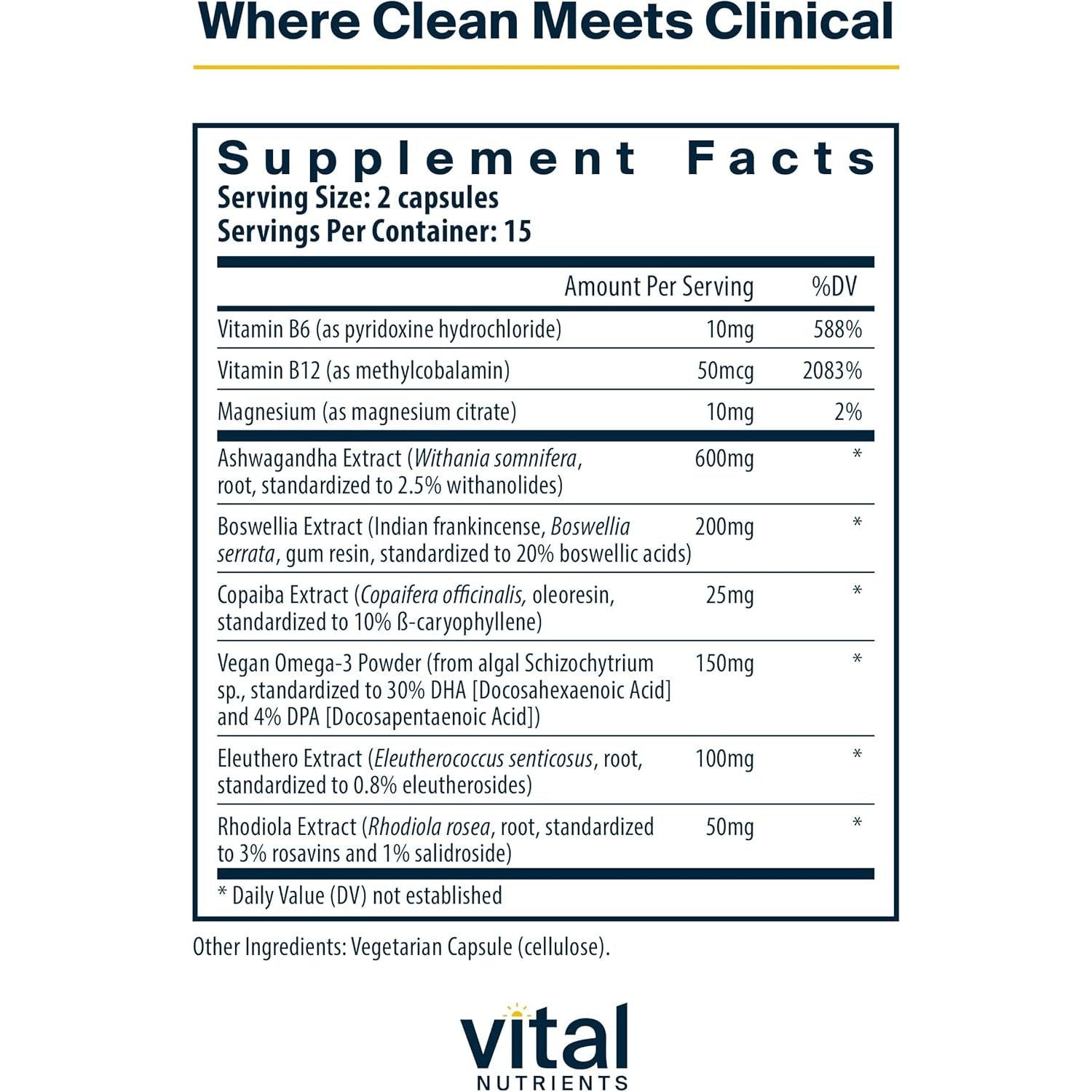 Vital Nutrients Cortisol Balance | Vegan Stress Relief Supplement 30 Capsules